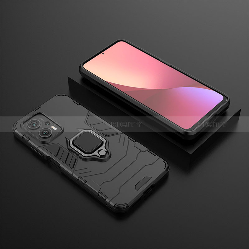 Funda Bumper Silicona y Plastico Mate Carcasa con Magnetico Anillo de dedo Soporte para Xiaomi Poco X4 GT 5G Negro