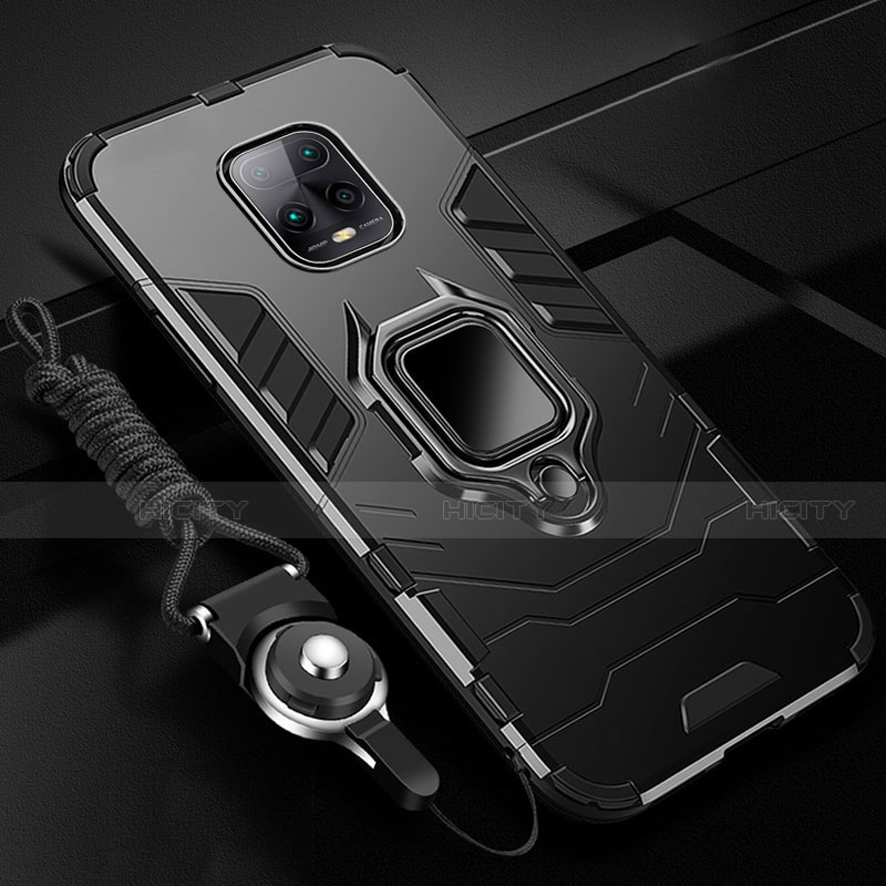 Funda Bumper Silicona y Plastico Mate Carcasa con Magnetico Anillo de dedo Soporte para Xiaomi Redmi 10X 5G Negro