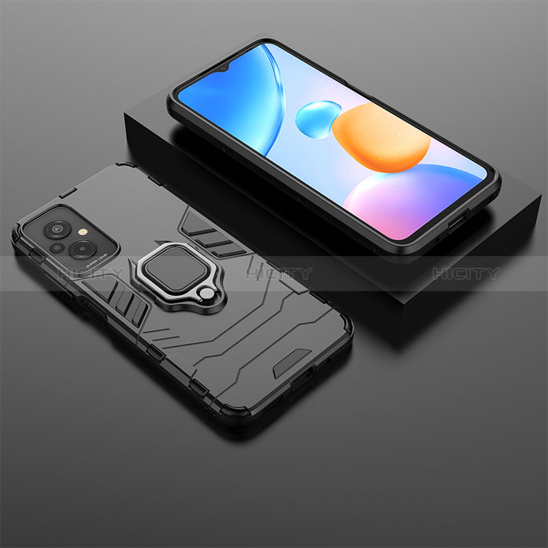 Funda Bumper Silicona y Plastico Mate Carcasa con Magnetico Anillo de dedo Soporte para Xiaomi Redmi 11 Prime 4G Negro
