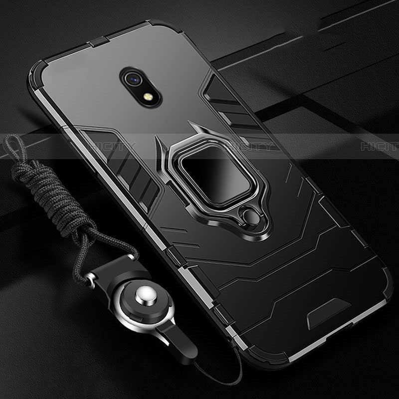Funda Bumper Silicona y Plastico Mate Carcasa con Magnetico Anillo de dedo Soporte para Xiaomi Redmi 8A Negro