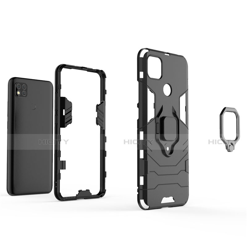 Funda Bumper Silicona y Plastico Mate Carcasa con Magnetico Anillo de dedo Soporte para Xiaomi Redmi 9 India