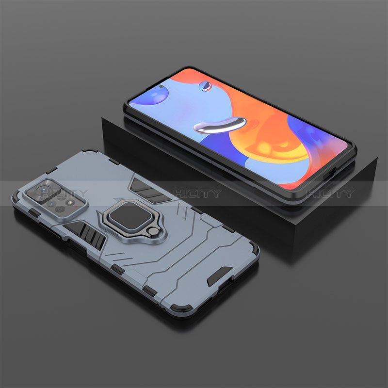 Funda Bumper Silicona y Plastico Mate Carcasa con Magnetico Anillo de dedo Soporte para Xiaomi Redmi Note 11 Pro 4G Azul