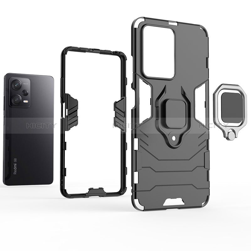Funda Bumper Silicona y Plastico Mate Carcasa con Magnetico Anillo de dedo Soporte para Xiaomi Redmi Note 12 Pro 5G