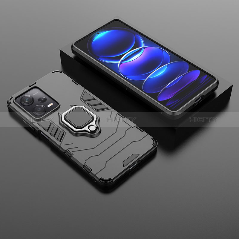 Funda Bumper Silicona y Plastico Mate Carcasa con Magnetico Anillo de dedo Soporte para Xiaomi Redmi Note 12 Pro 5G Negro