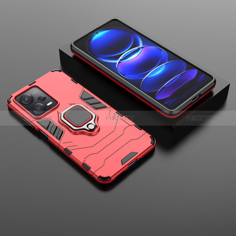 Funda Bumper Silicona y Plastico Mate Carcasa con Magnetico Anillo de dedo Soporte para Xiaomi Redmi Note 12 Pro 5G Rojo
