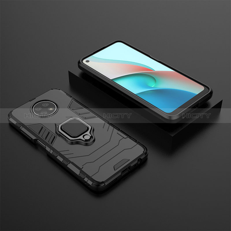 Funda Bumper Silicona y Plastico Mate Carcasa con Magnetico Anillo de dedo Soporte para Xiaomi Redmi Note 9T 5G Negro