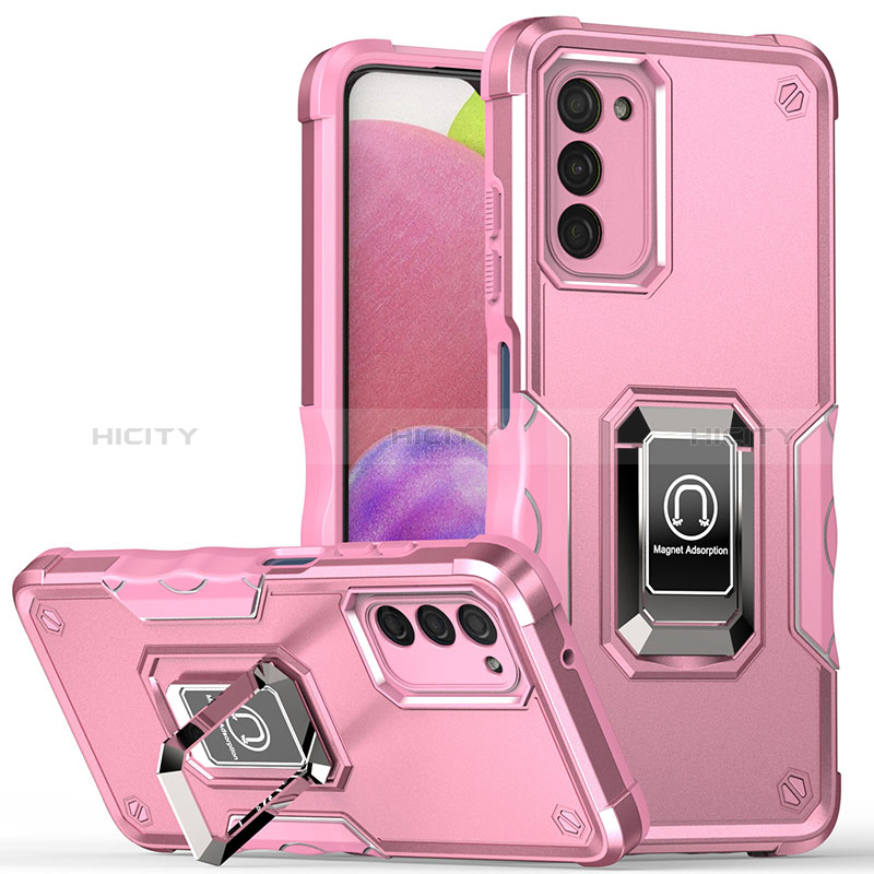 Funda Bumper Silicona y Plastico Mate Carcasa con Magnetico Anillo de dedo Soporte QW1 para Samsung Galaxy A02s