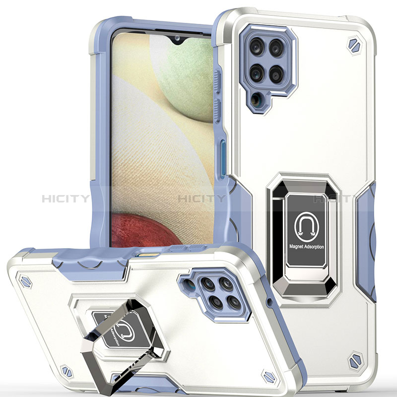 Funda Bumper Silicona y Plastico Mate Carcasa con Magnetico Anillo de dedo Soporte QW1 para Samsung Galaxy A12 Nacho