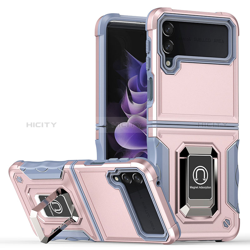 Funda Bumper Silicona y Plastico Mate Carcasa con Magnetico Anillo de dedo Soporte QW1 para Samsung Galaxy Z Flip3 5G