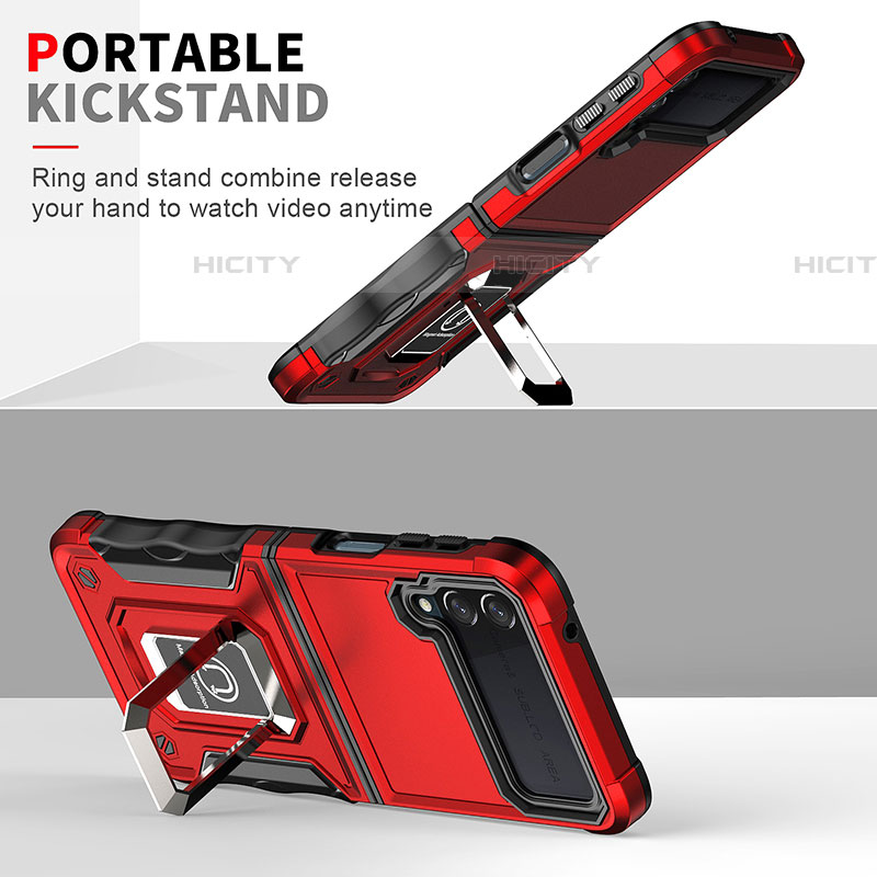 Funda Bumper Silicona y Plastico Mate Carcasa con Magnetico Anillo de dedo Soporte QW1 para Samsung Galaxy Z Flip4 5G