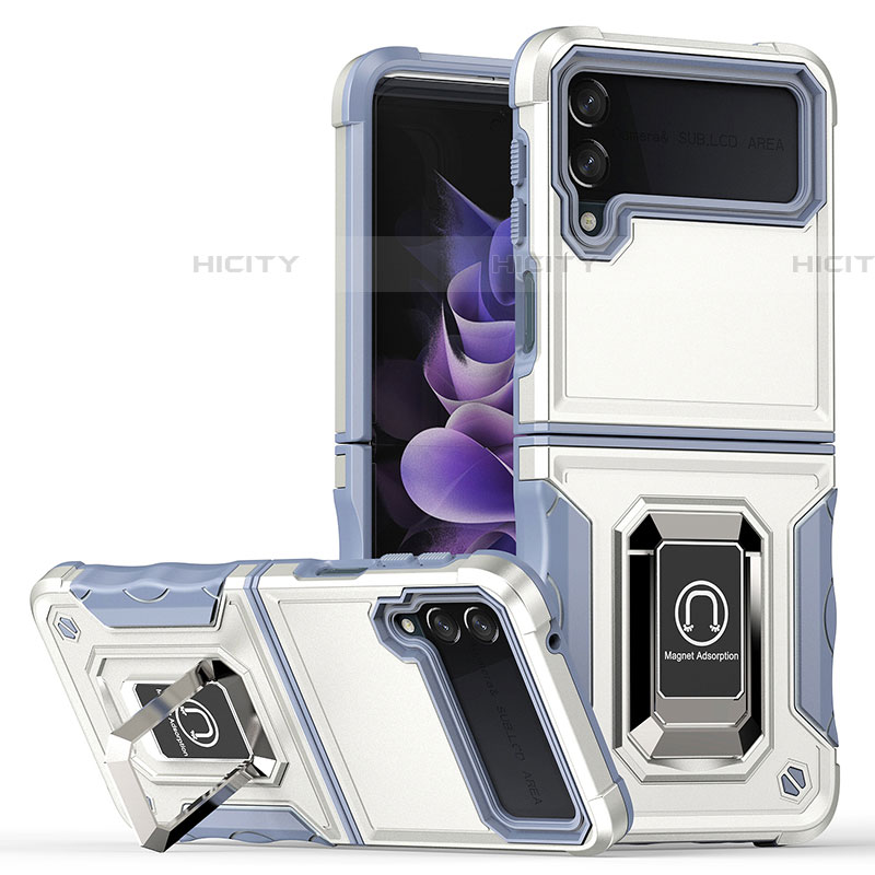 Funda Bumper Silicona y Plastico Mate Carcasa con Magnetico Anillo de dedo Soporte QW1 para Samsung Galaxy Z Flip4 5G