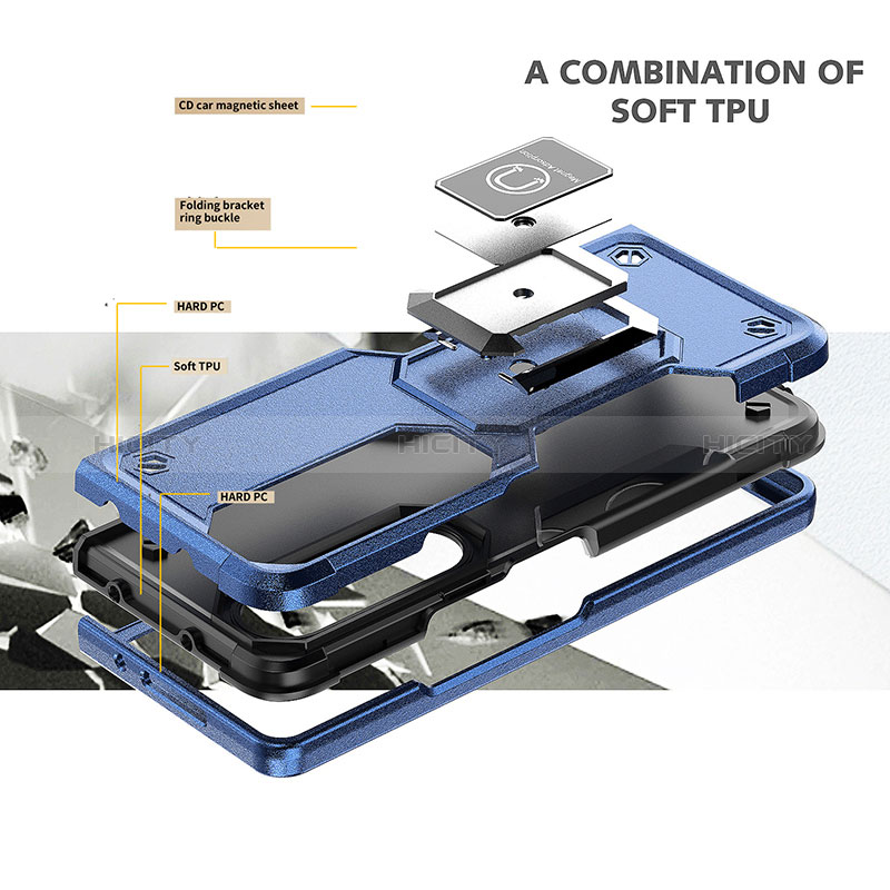 Funda Bumper Silicona y Plastico Mate Carcasa con Magnetico Anillo de dedo Soporte QW1 para Samsung Galaxy Z Fold3 5G