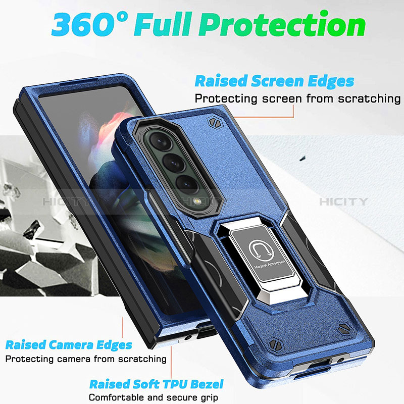 Funda Bumper Silicona y Plastico Mate Carcasa con Magnetico Anillo de dedo Soporte QW1 para Samsung Galaxy Z Fold3 5G