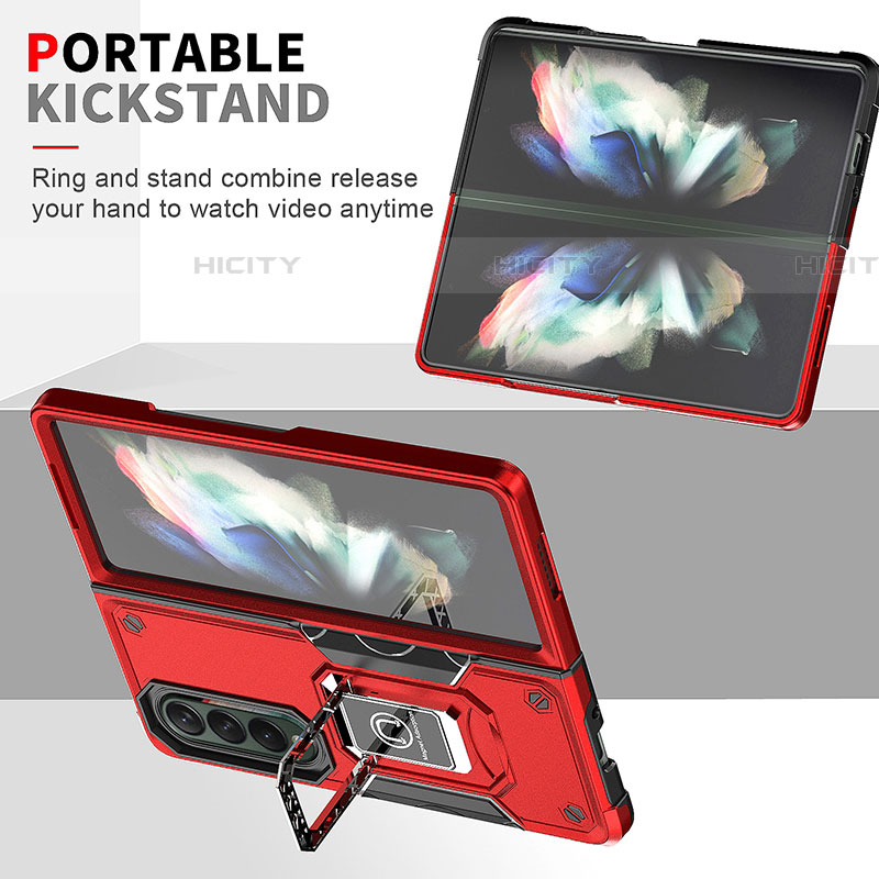 Funda Bumper Silicona y Plastico Mate Carcasa con Magnetico Anillo de dedo Soporte QW1 para Samsung Galaxy Z Fold4 5G