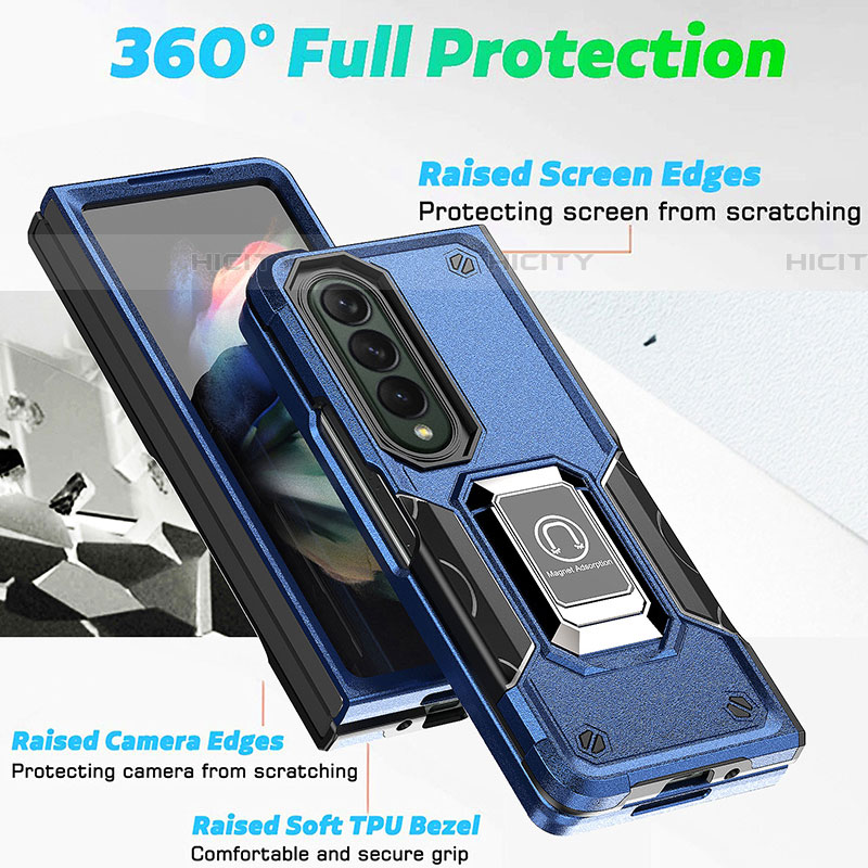 Funda Bumper Silicona y Plastico Mate Carcasa con Magnetico Anillo de dedo Soporte QW1 para Samsung Galaxy Z Fold4 5G