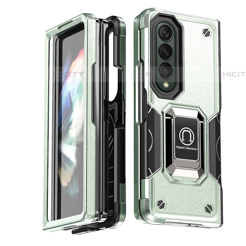 Funda Bumper Silicona y Plastico Mate Carcasa con Magnetico Anillo de dedo Soporte QW1 para Samsung Galaxy Z Fold4 5G