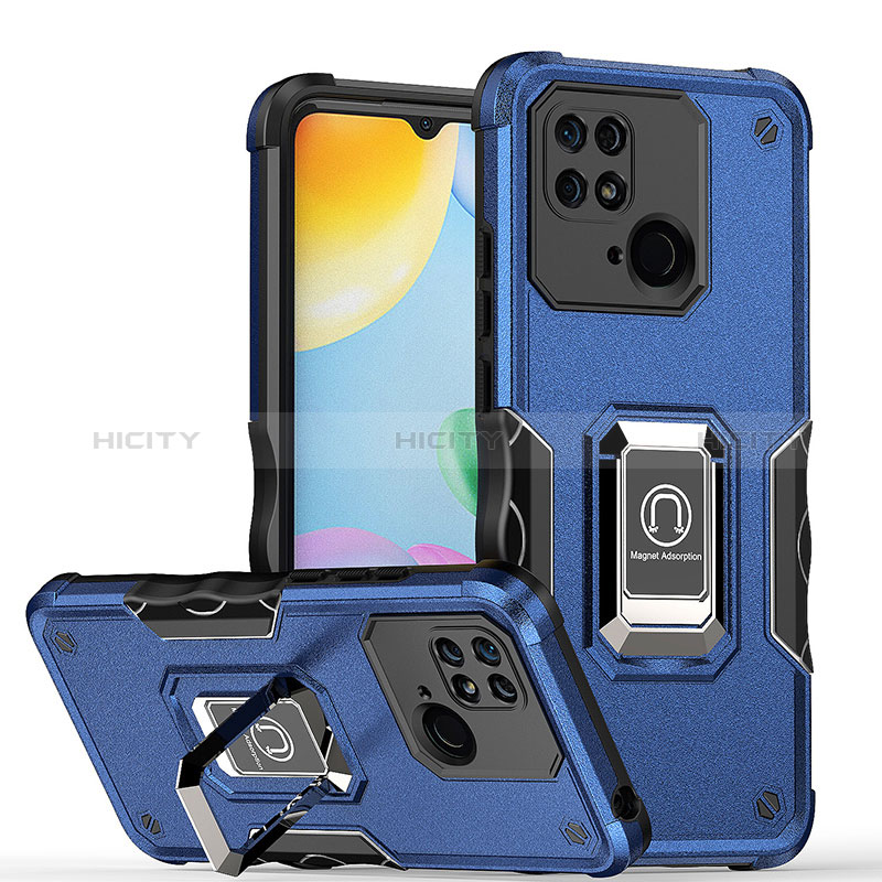 Funda Bumper Silicona y Plastico Mate Carcasa con Magnetico Anillo de dedo Soporte QW1 para Xiaomi Redmi 10C 4G