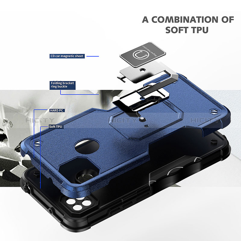Funda Bumper Silicona y Plastico Mate Carcasa con Magnetico Anillo de dedo Soporte QW1 para Xiaomi Redmi 9 India