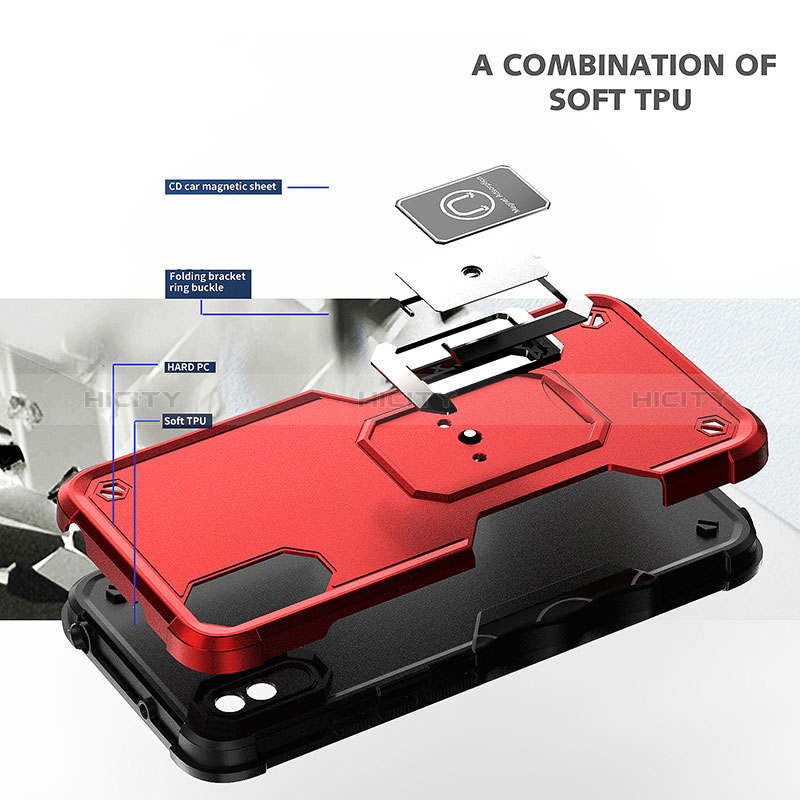 Funda Bumper Silicona y Plastico Mate Carcasa con Magnetico Anillo de dedo Soporte QW1 para Xiaomi Redmi 9AT