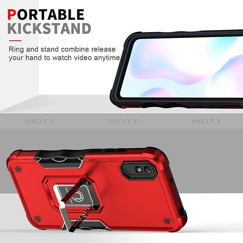 Funda Bumper Silicona y Plastico Mate Carcasa con Magnetico Anillo de dedo Soporte QW1 para Xiaomi Redmi 9i
