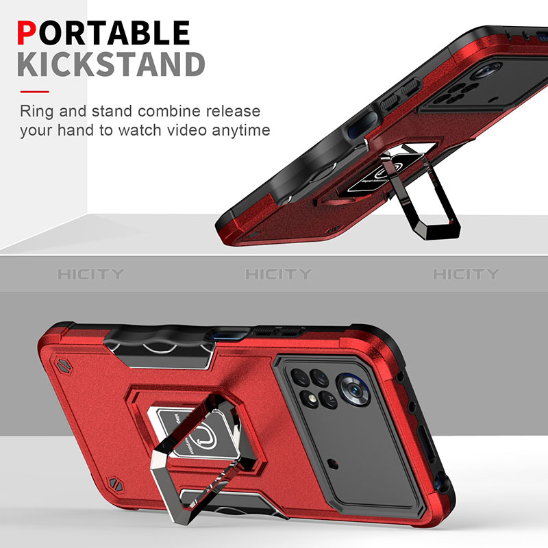 Funda Bumper Silicona y Plastico Mate Carcasa con Magnetico Anillo de dedo Soporte QW1 para Xiaomi Redmi Note 11E Pro 5G