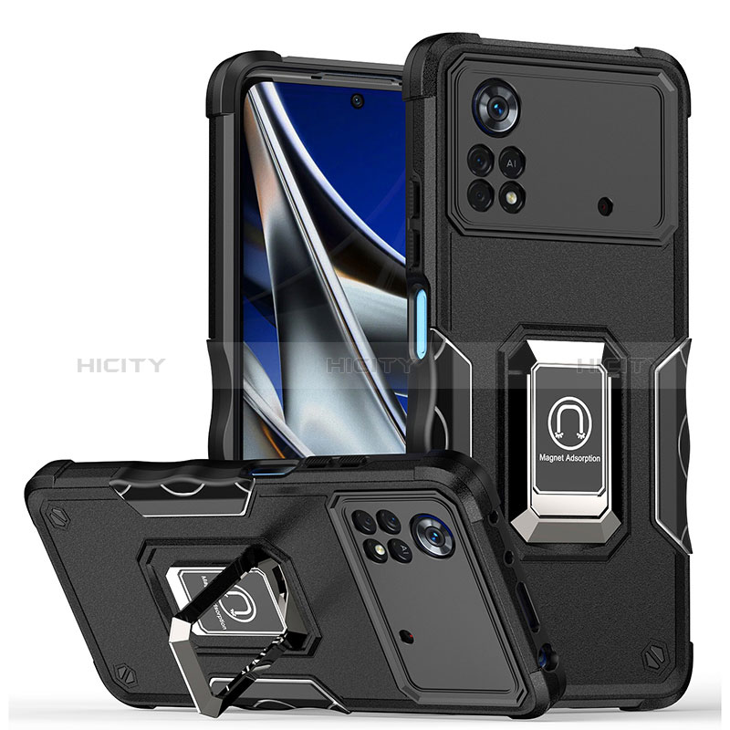 Funda Bumper Silicona y Plastico Mate Carcasa con Magnetico Anillo de dedo Soporte QW1 para Xiaomi Redmi Note 11E Pro 5G