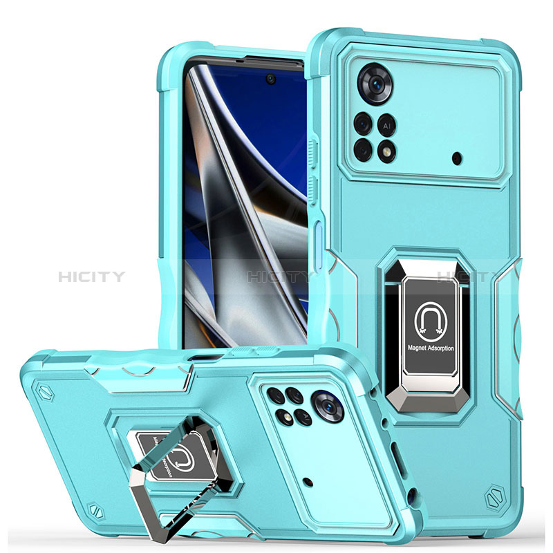 Funda Bumper Silicona y Plastico Mate Carcasa con Magnetico Anillo de dedo Soporte QW1 para Xiaomi Redmi Note 11E Pro 5G