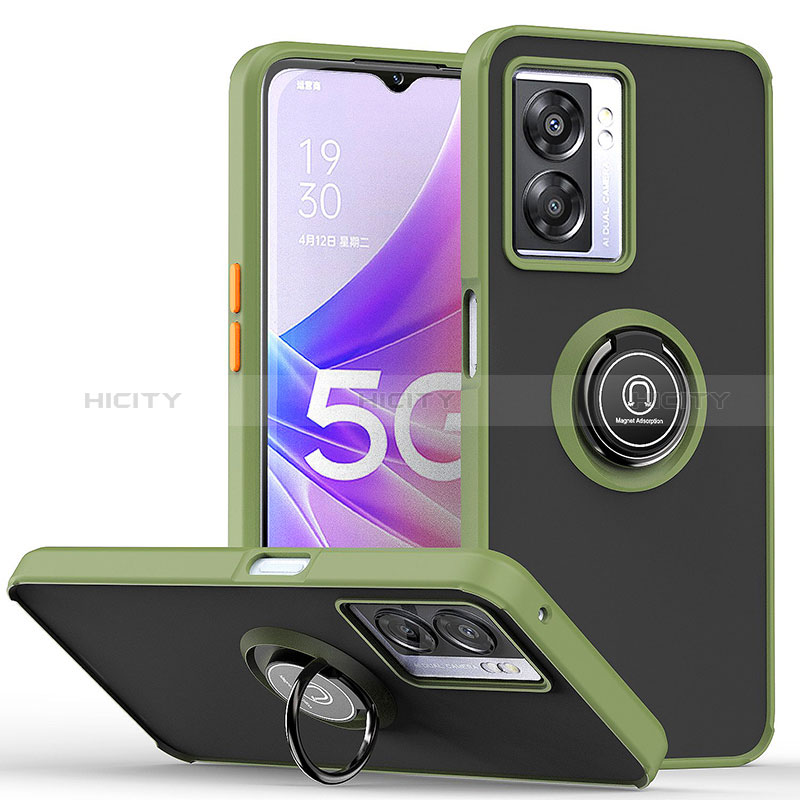 Funda Bumper Silicona y Plastico Mate Carcasa con Magnetico Anillo de dedo Soporte QW2 para Oppo A57 5G Ejercito Verde