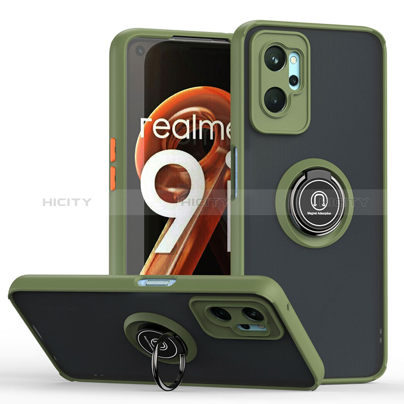 Funda Bumper Silicona y Plastico Mate Carcasa con Magnetico Anillo de dedo Soporte QW2 para Oppo A96 4G