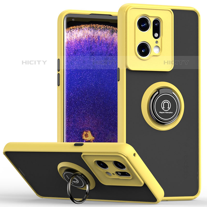 Funda Bumper Silicona y Plastico Mate Carcasa con Magnetico Anillo de dedo Soporte QW2 para Oppo Find X5 Pro 5G