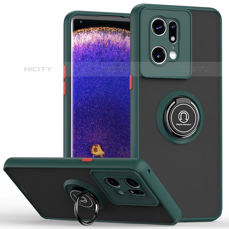 Funda Bumper Silicona y Plastico Mate Carcasa con Magnetico Anillo de dedo Soporte QW2 para Oppo Find X5 Pro 5G