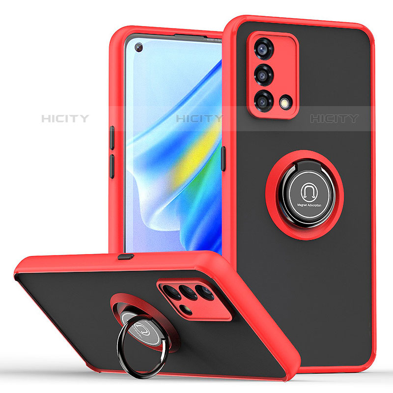 Funda Bumper Silicona y Plastico Mate Carcasa con Magnetico Anillo de dedo Soporte QW2 para Oppo Reno7 4G