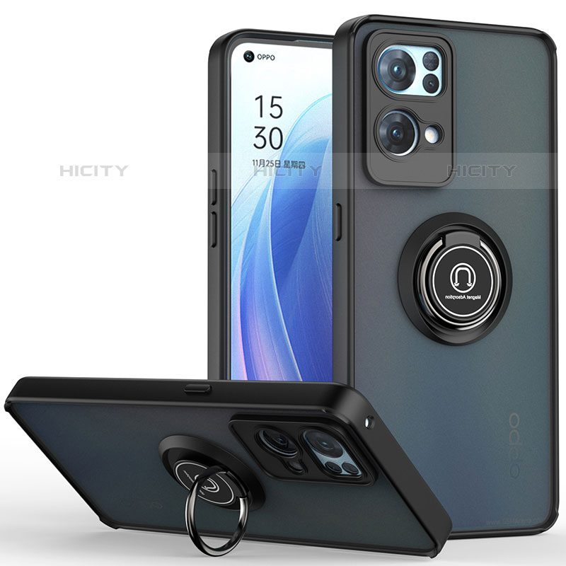 Funda Bumper Silicona y Plastico Mate Carcasa con Magnetico Anillo de dedo Soporte QW2 para Oppo Reno7 Pro 5G