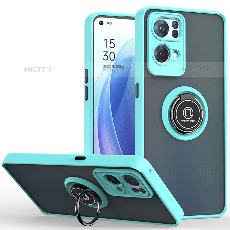 Funda Bumper Silicona y Plastico Mate Carcasa con Magnetico Anillo de dedo Soporte QW2 para Oppo Reno7 Pro 5G