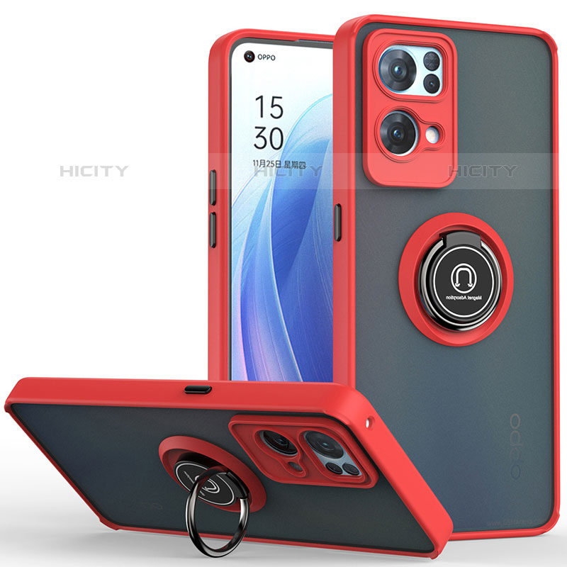 Funda Bumper Silicona y Plastico Mate Carcasa con Magnetico Anillo de dedo Soporte QW2 para Oppo Reno7 Pro 5G