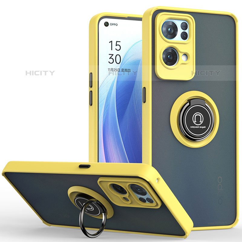 Funda Bumper Silicona y Plastico Mate Carcasa con Magnetico Anillo de dedo Soporte QW2 para Oppo Reno7 Pro 5G