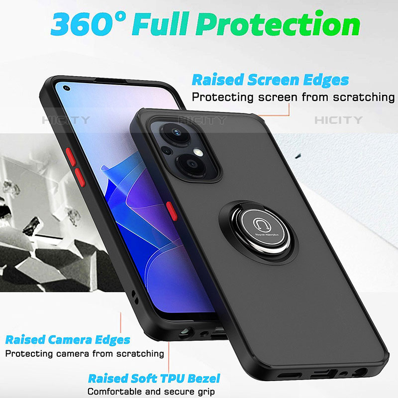 Funda Bumper Silicona y Plastico Mate Carcasa con Magnetico Anillo de dedo Soporte QW2 para Oppo Reno7 Z 5G