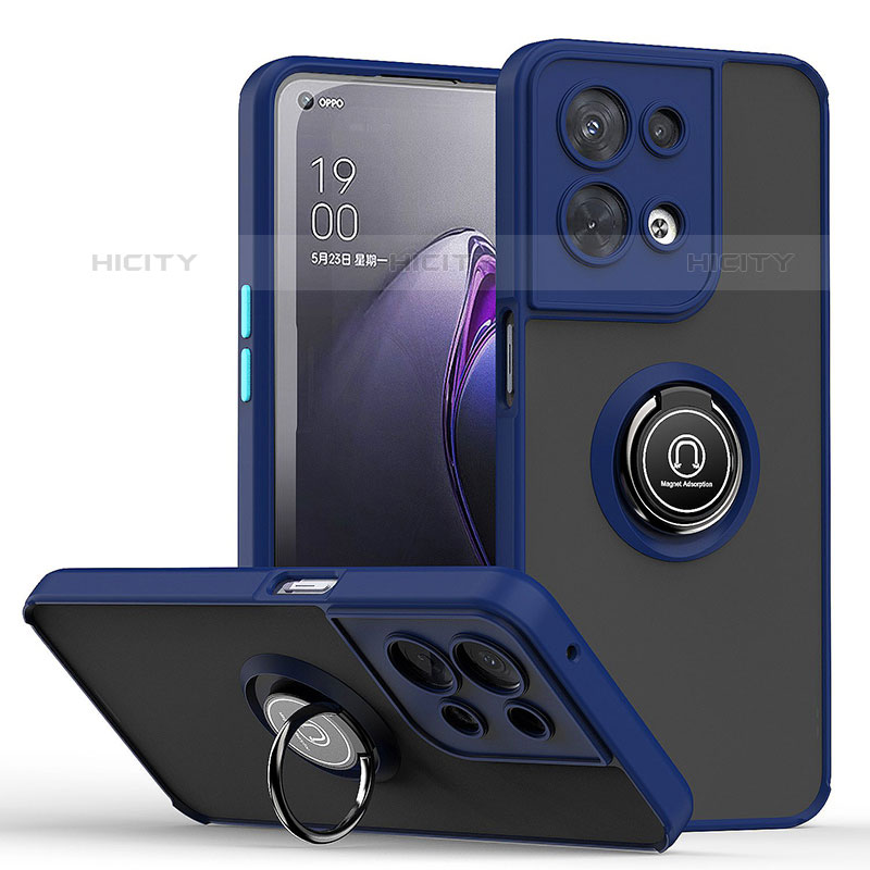 Funda Bumper Silicona y Plastico Mate Carcasa con Magnetico Anillo de dedo Soporte QW2 para Oppo Reno8 Pro+ Plus 5G