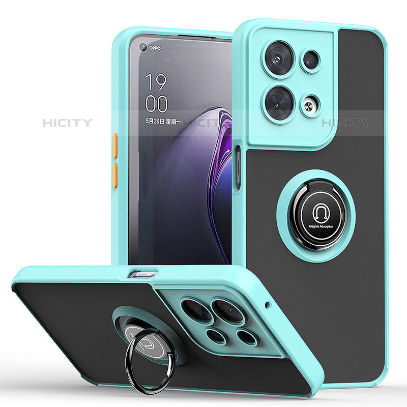 Funda Bumper Silicona y Plastico Mate Carcasa con Magnetico Anillo de dedo Soporte QW2 para Oppo Reno8 Pro+ Plus 5G Cian