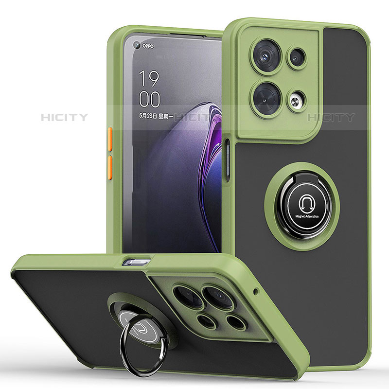 Funda Bumper Silicona y Plastico Mate Carcasa con Magnetico Anillo de dedo Soporte QW2 para Oppo Reno9 Pro 5G