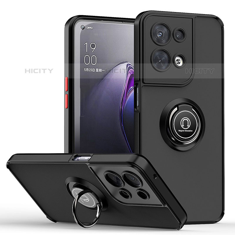 Funda Bumper Silicona y Plastico Mate Carcasa con Magnetico Anillo de dedo Soporte QW2 para Oppo Reno9 Pro 5G