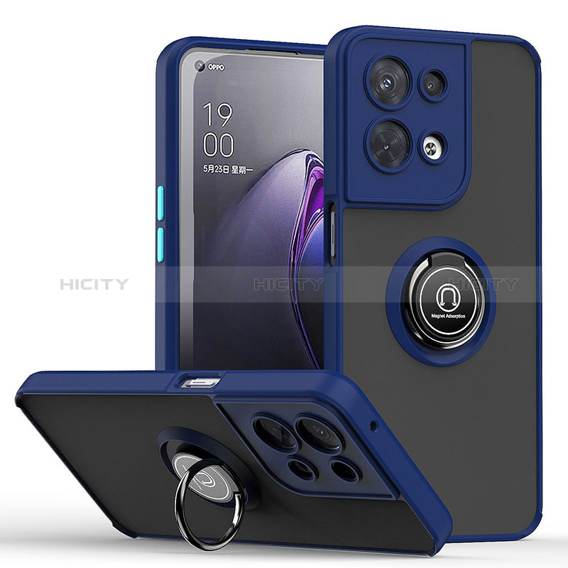 Funda Bumper Silicona y Plastico Mate Carcasa con Magnetico Anillo de dedo Soporte QW2 para Oppo Reno9 Pro+ Plus 5G