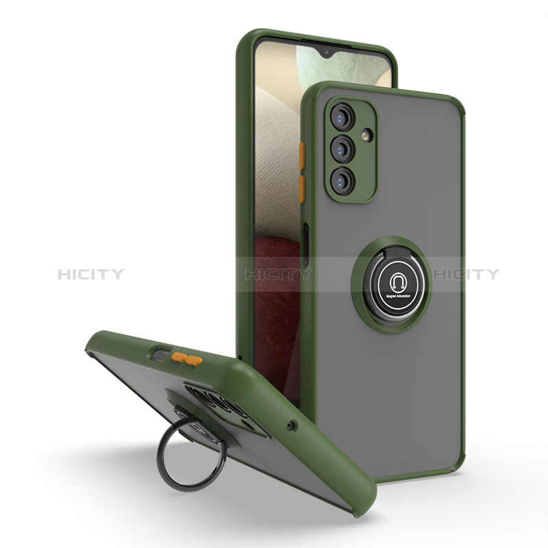 Funda Bumper Silicona y Plastico Mate Carcasa con Magnetico Anillo de dedo Soporte QW2 para Samsung Galaxy A04s Ejercito Verde