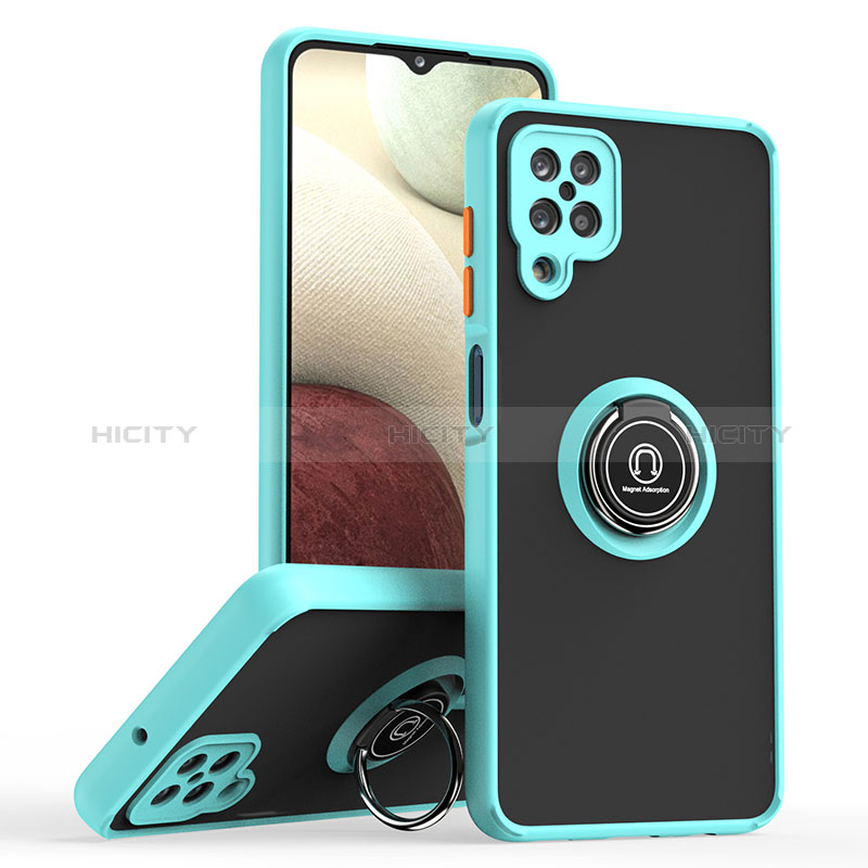 Funda Bumper Silicona y Plastico Mate Carcasa con Magnetico Anillo de dedo Soporte QW2 para Samsung Galaxy A12 Nacho