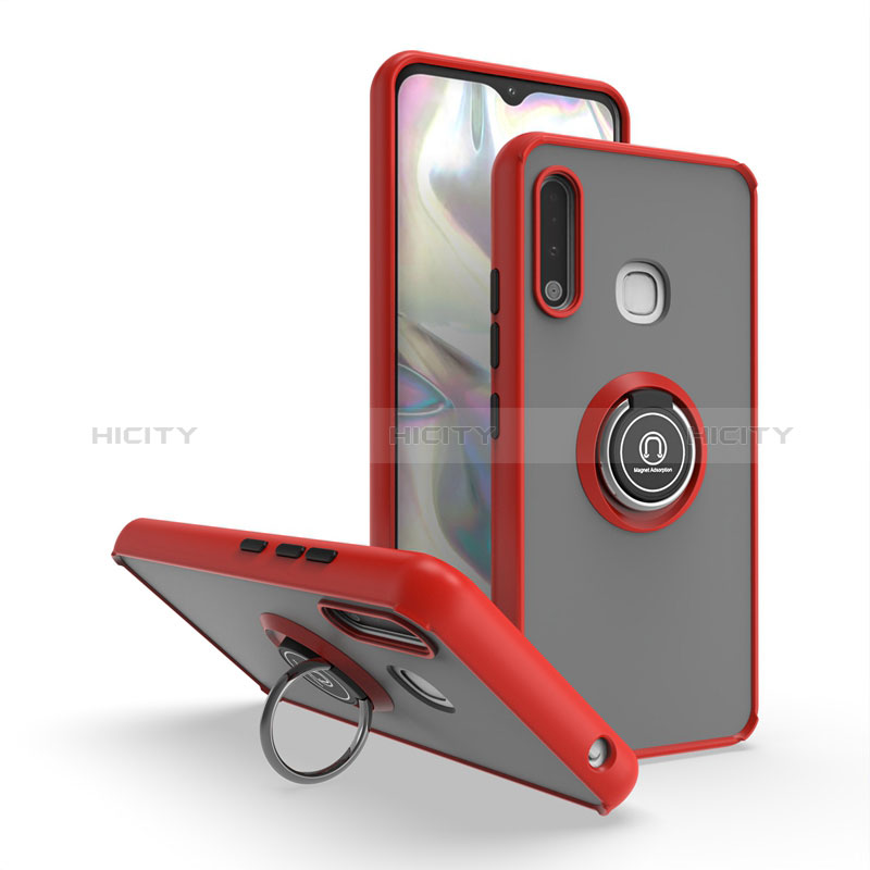 Funda Bumper Silicona y Plastico Mate Carcasa con Magnetico Anillo de dedo Soporte QW2 para Samsung Galaxy A70E Rojo