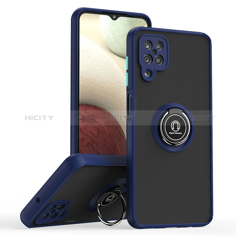 Funda Bumper Silicona y Plastico Mate Carcasa con Magnetico Anillo de dedo Soporte QW2 para Samsung Galaxy M12