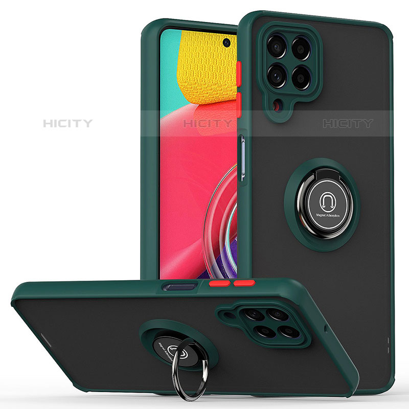 Funda Bumper Silicona y Plastico Mate Carcasa con Magnetico Anillo de dedo Soporte QW2 para Samsung Galaxy M53 5G Verde Noche