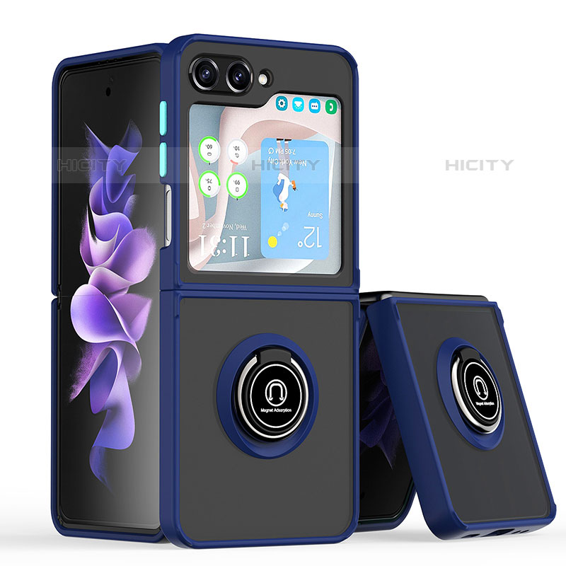 Funda Bumper Silicona y Plastico Mate Carcasa con Magnetico Anillo de dedo Soporte QW2 para Samsung Galaxy Z Flip5 5G