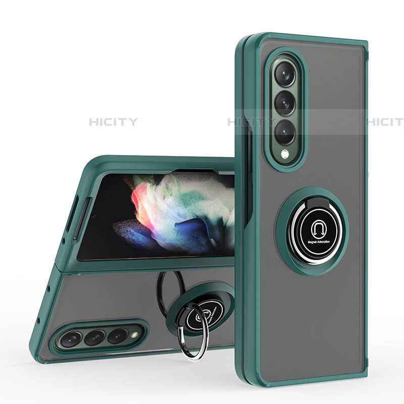 Funda Bumper Silicona y Plastico Mate Carcasa con Magnetico Anillo de dedo Soporte QW2 para Samsung Galaxy Z Fold4 5G