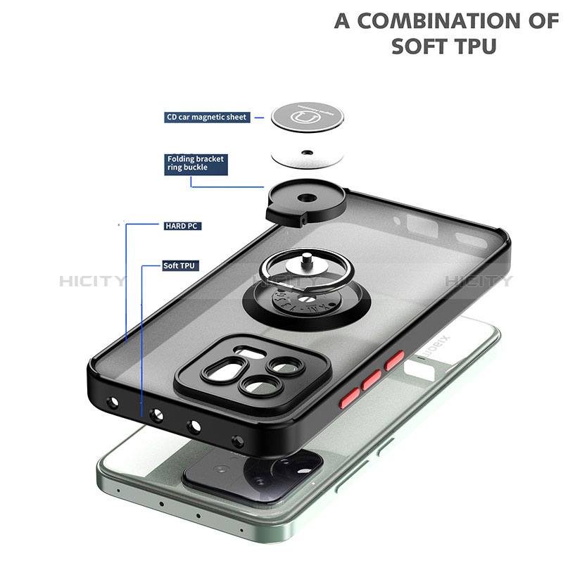 Funda Bumper Silicona y Plastico Mate Carcasa con Magnetico Anillo de dedo Soporte QW2 para Xiaomi Mi 13 Pro 5G